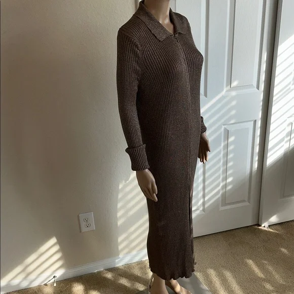 NWT ANTHROPOLOGIE Metallic Brown Long Sleeve Dress Sz. XL. - Picture 3 of 15